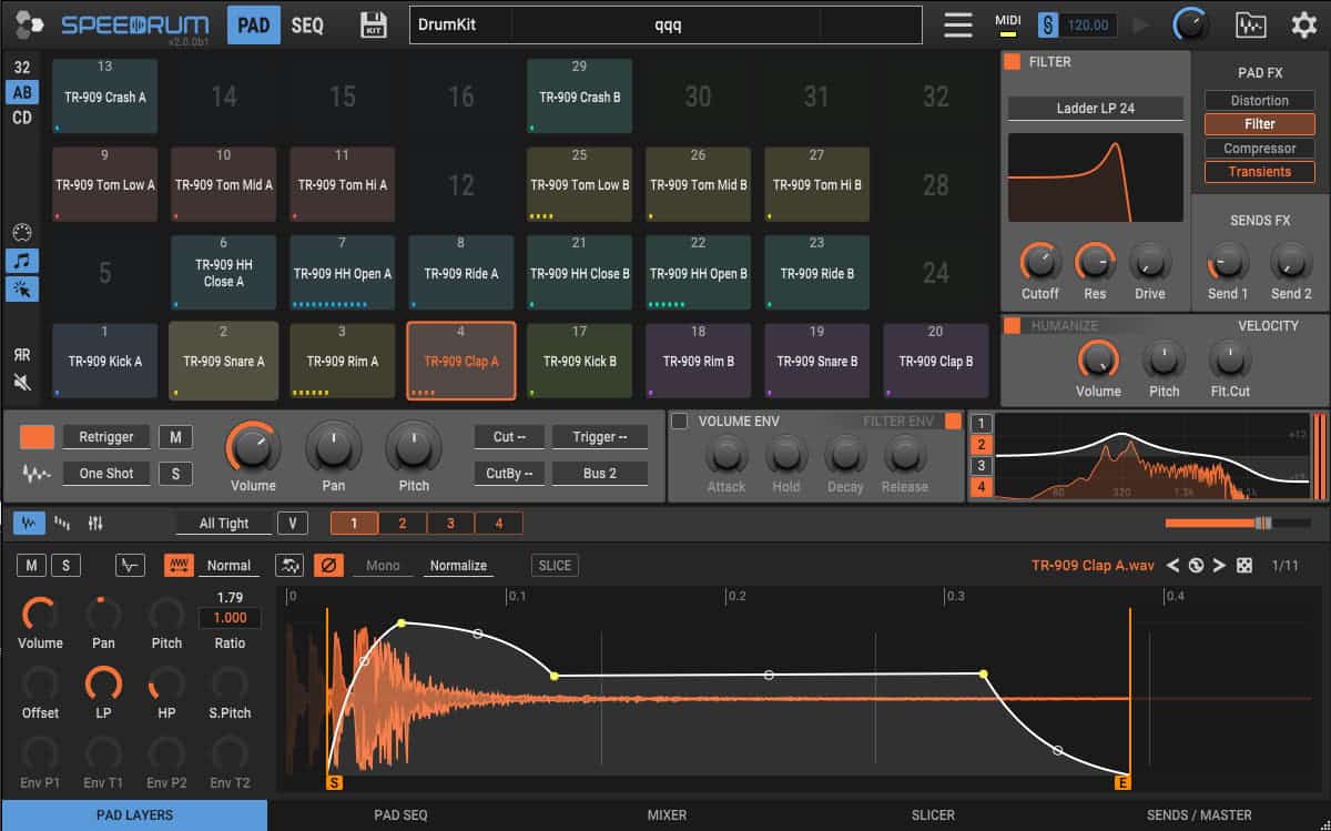 Drum/percussion sampler and sequencer plugin
